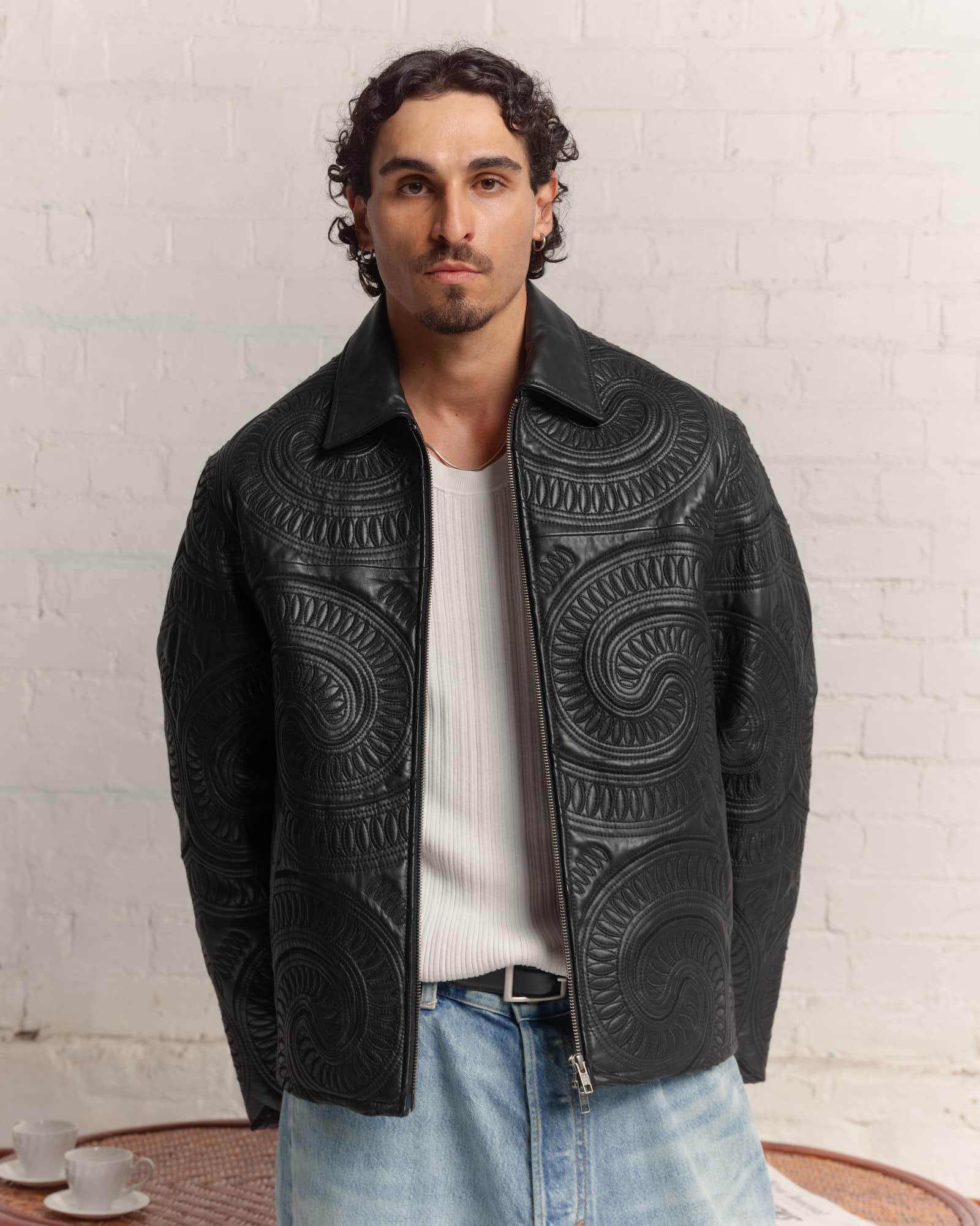 embroidered leather jacket